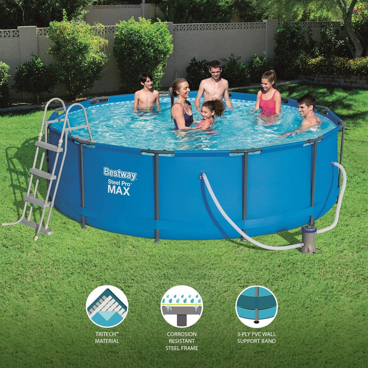 pool by class ジャケット 1 Bestway Round Frame Swimming Pool with Filter, Steel Pro Max