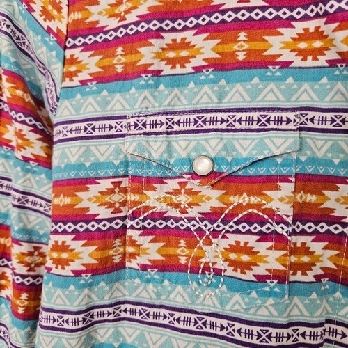Panhandle Girls Large Blue Purple Orange Red Aztec Patterned Shirt Western Snap - Picture 5 of 6