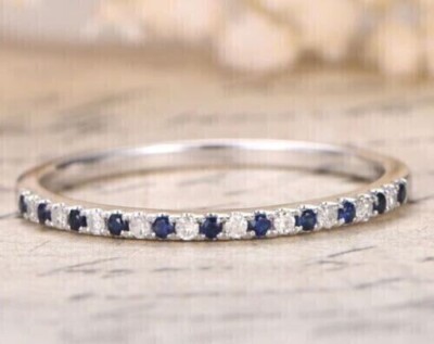 Women's Half Eternity Band Ring Lab Created Blue Sapphire 14K White Gold  Plated