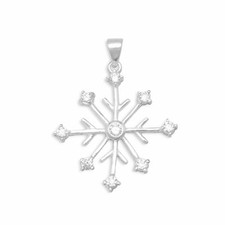 Sterling Silver Rhodium-plated 8 Point Snowflake/9 CZ Pendant