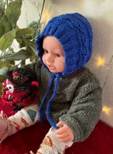 1PC Royal Blue 12 Months Hand Knitted Baby Bonnet