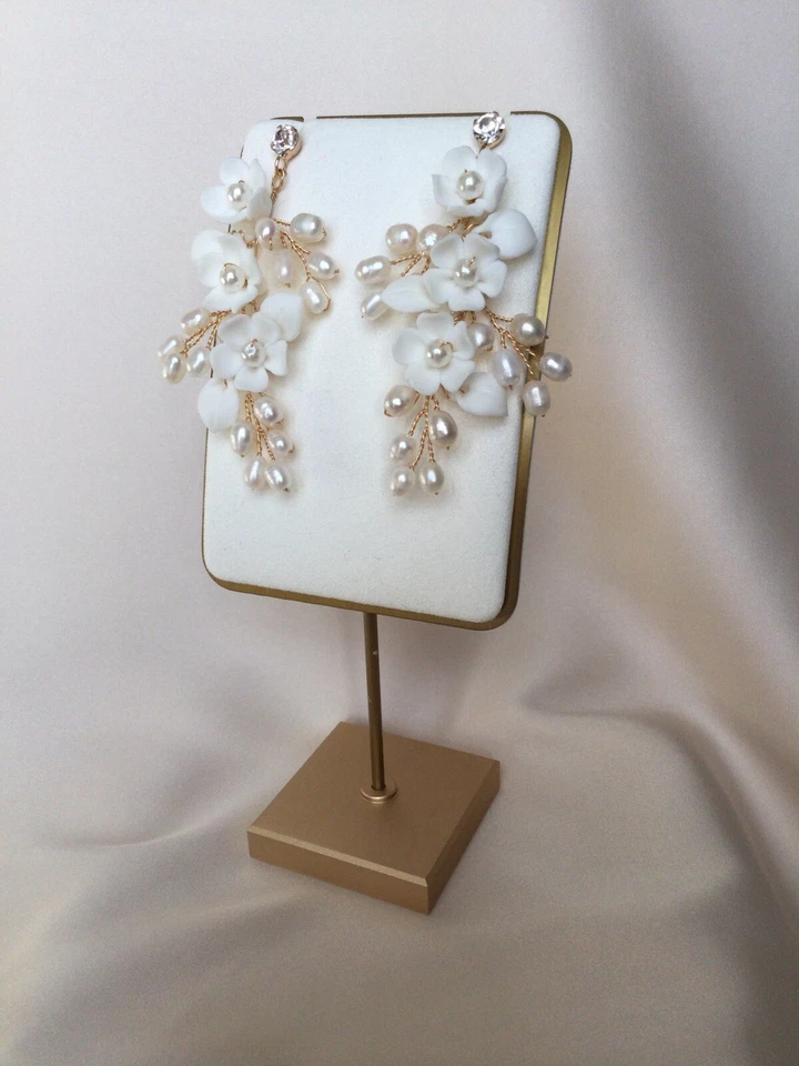 NUEVO CON ETIQUETAS Pendientes Boda Fiesta Hechos a Mano Cerámica Natural Agua Dulce Perlas Lujo Foto 4 de 4