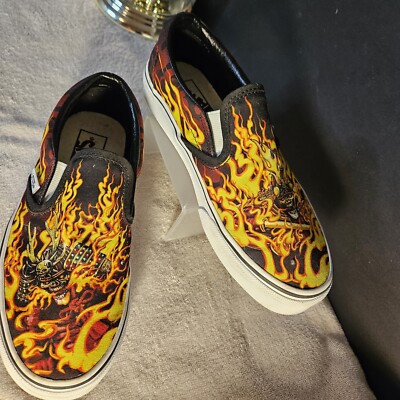 Vans UA Slip On Samurai Rising Men 6.5 Womens 8 Black Flames Skateboarding Metal s-l400.jpg main image 4