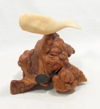 Vintage John Perry White Whale Burlwood Figurine Sculpture Wood