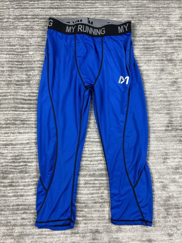 Men's Medium Blue Compression Running Pants for Jogging & Sports