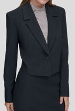 Calvin Klein Women's Blue X-Fit One-Button Cropped Blazer Jacket Size 12