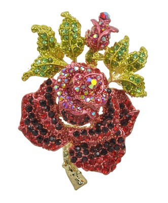 Gorgeous Austrian Crystal Wedding 2.55 inch Red Rose Flower Brooch Pin