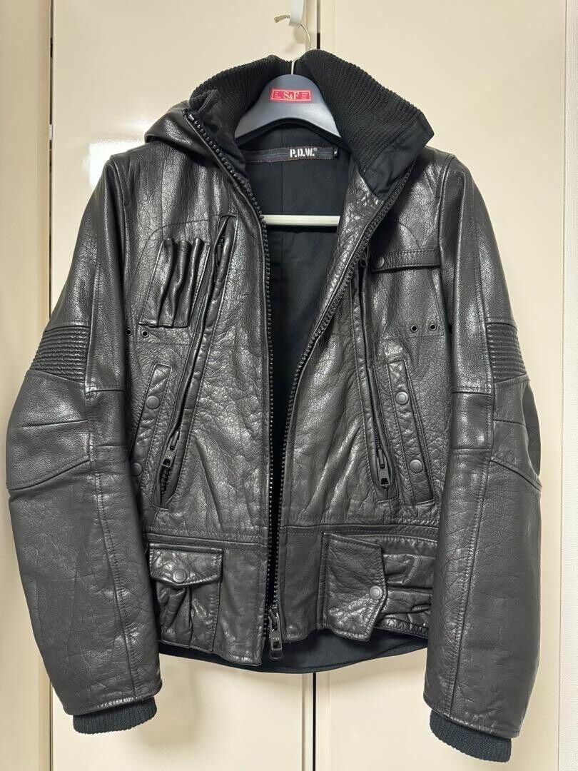 AVIREX Men's P.D.W. FACE MASK LEATHER JACKET Black Size M AVIREX Men's P.D.W. FACE MASK LEATHER JACKET Black Size M