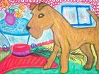 Irish Terrier finds Red Hat 4 x 6 Dog Art Print Signed by Artist Ksams