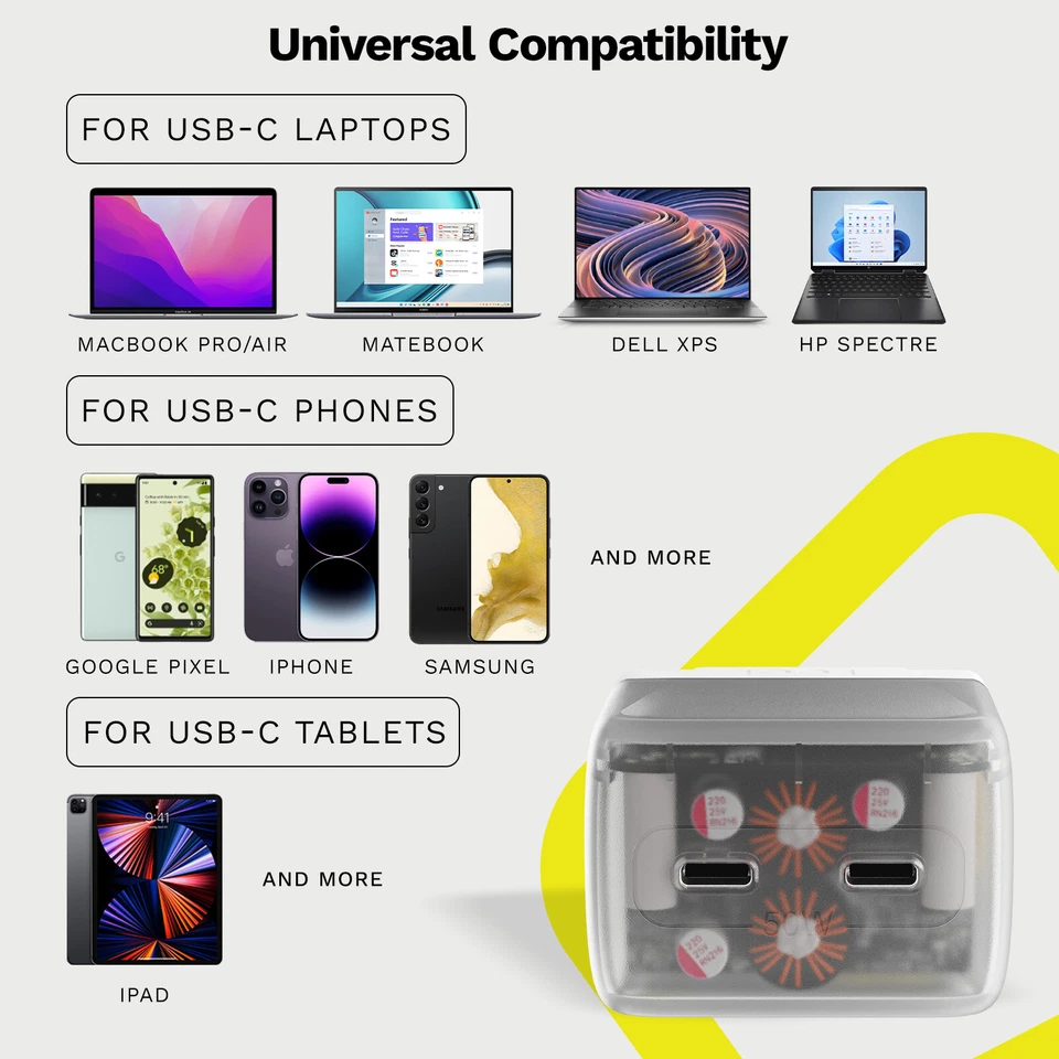 FUEL 50W Power Adapter Intelligent Dual USB-C PD Compact GaN - Frosted White - Image 2 of 4