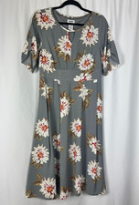 Monroe & Main Grey Floral Midi Dress Keyhole Neck Cottagecore Wedding Guest M