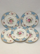 Myott Staffordshire Rose Blue (5) Bread & Butter Plates GUC (Crazing)