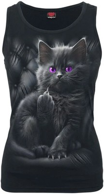 Spiral Top Damen CATTITUDE - Vest schwarz Gothic, Katzen, Rockwear