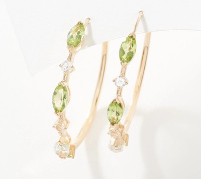 Affinity Gems Oval & Round Peridot Ombre Hoop Earrings, 14K YG-Clad Sterling