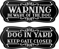 Moxweyeni 2 Pieces Dog Sign for Fence Beware 9 x 3.5 inches, Elegant Pattern