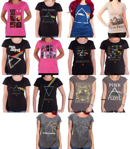 Official Womens Pink Floyd T Shirt Dark Side of the moon band logo skinny fit