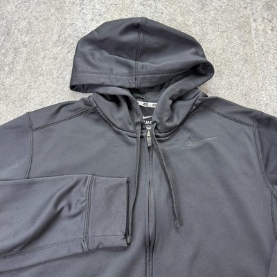 Nike Full Zip Hoodie Men L Black Solid DRI-FIT Fleece Performance 542212