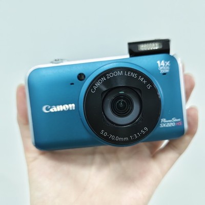 Canon PowerShot SX220 HS Blue Digital Camera 12.1MP 14x Optical Zoom w/Chagrer
