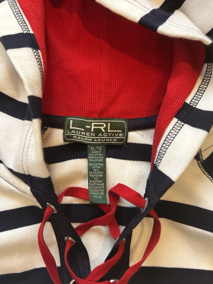 Ralph Lauren Active, Rojo, Blanco y Azul, Con Capucha, Sudadera, Vestido Talla XL Foto 3 de 4