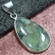 Moss Prehnite 925 Silver Plated Gemstone Pendant 1.6" Gifts For Women JW