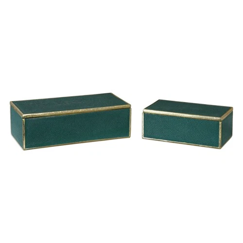 Uttermost 18723 Karis 5 Inch x 12 Inch Resin Boxes - Set of 2 - Gold - Picture 2 of 4
