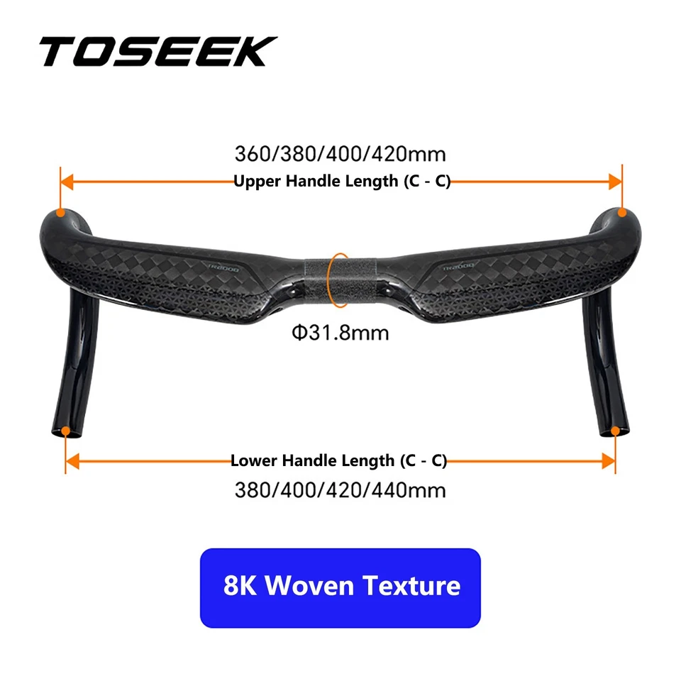 Manillar de bicicleta de fibra de carbono 8K carreras bicicleta de carretera manillar barra de caída 31,8 - 400 mm Foto 2 de 4
