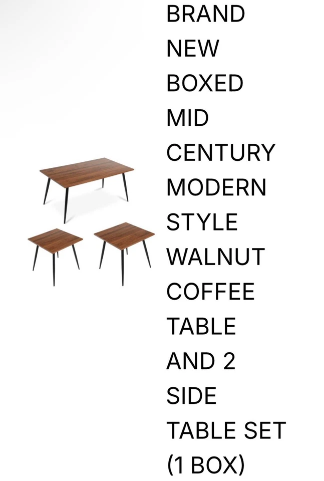 Coffee Table & 2 Side Table Set-Mid Century Modern Style Walnut Coffee Table Set - Image 2 of 2