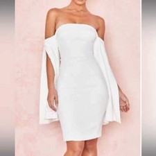 House of CB Rhea Dress Women S White Strapless Split Sleeve Bodycon Glam Bridal
