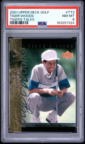 2001 Upper Deck Tigers Tales Tiger Woods #TT3 RC Rookie Card PGA LIV Golf PSA 8