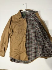 Scandia Woods Men Jacket Khaki Brown Button Down Flannel Plaid Lining Sz Small