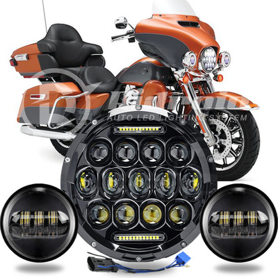 7'' LED Headlight DRL+4.5'' Fog Passing Lights KIT For Harley Road King Classic US