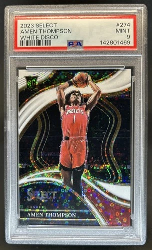 2023-24 Panini Select Amen Thompson White Disco Prizm RC Courtside #/75 PSA 9