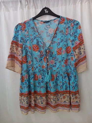 ❤️ Roman Pretty Patterned Button And Tie Detail Top Size 14 Bnwot