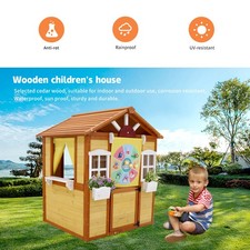 Outdoor Playhouse for Kids Wooden Cottage with Working Doors Windows Pretend Pla