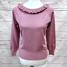 Vintage Mid Century Mod Givenchy Sport Dusty Mauve Fine Knit Ruffle Neck Sweater