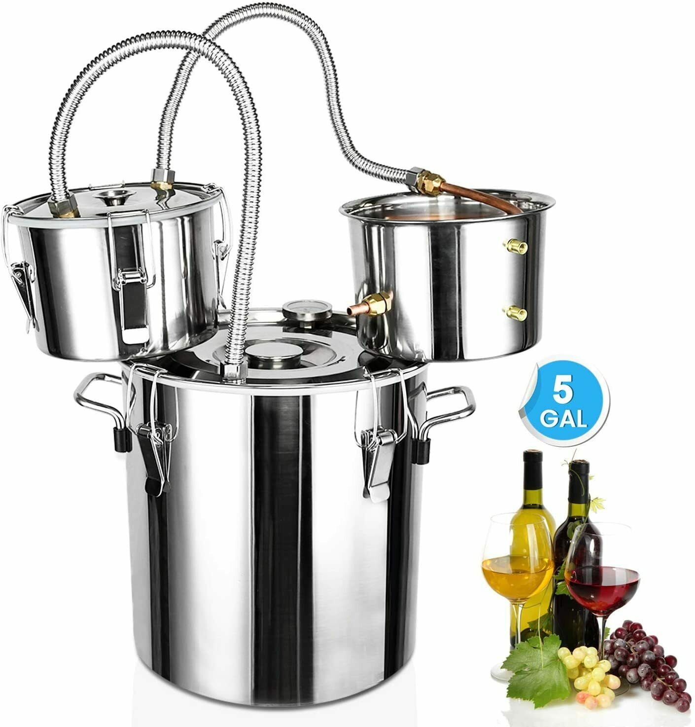 5 Gallon Wine Alcohol Distiller Moonshine Still Boiler Home Brew Making DIY Pot