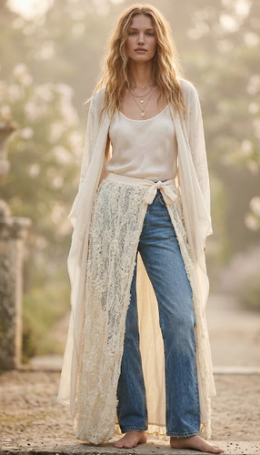 Cream Lace Wrap Cover Up Skirt Maxi Sheer Boho Beach Swim Coverup Tie Waist - Bild 13 von 13