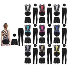 Kids Girls Dancewear With Shorts Set Ballet Outfit Practice Crisscross Back
