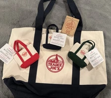 Trader Joe’s Canvas Bag Lot of Four Bags Three Micro One Large Bags NWT
