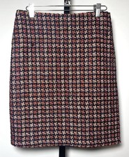 J McLaughlin Tweed Black Blue Orange Pencil Skirt Size 2 Lined Career
