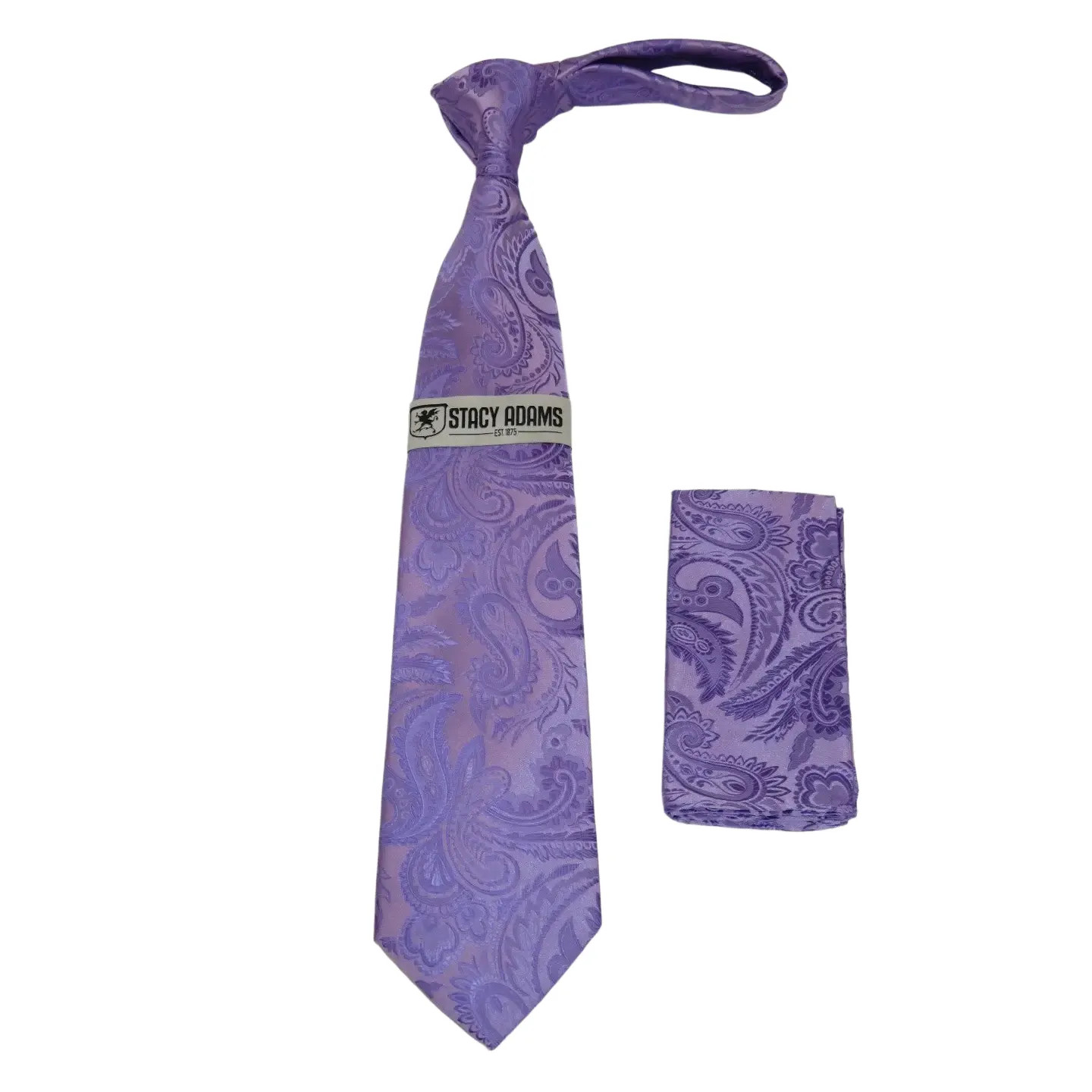 Mens Stacy Adams Tie and Hankie Set Woven Silky Satin SAT105 Lavender Paisley 6290₽