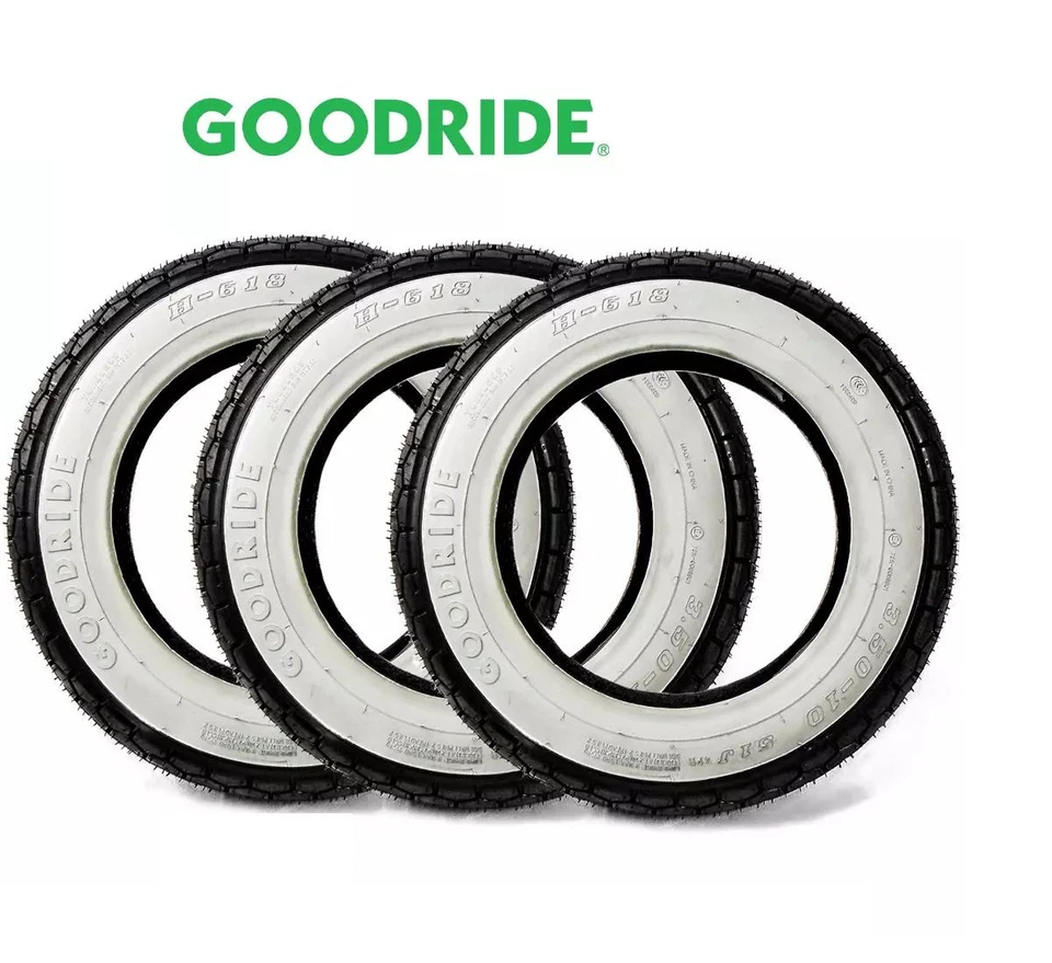 GOODRIDE 3 PNEUMATICI GOMME 3.50.8 FASCIA BIANCA COMPLETO DI CAMERA D'ARIA VESPA VNB125