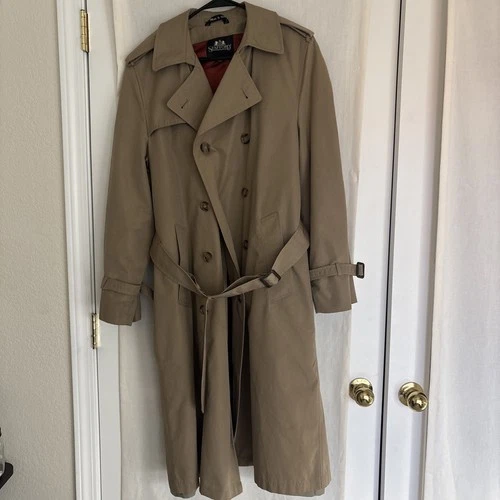 STAFFORD MENS DOUBLE BREASTED TRENCH COAT SIZE 40 TAN OVERCOAT BELTED JACKET - product listing photo