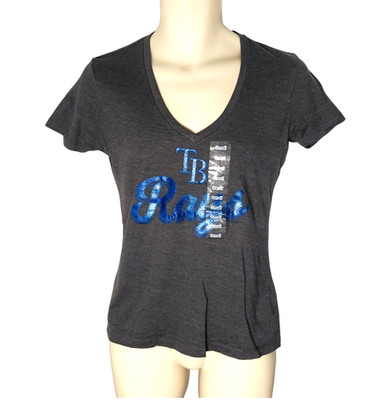 Tampa Bay Rays Womens T Shirt Size Medium Blue Sparkle Logo Campus Lifestyle