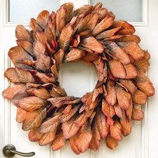 26" Artificial Fall Magnolia Leaf Wreath for Front Door Decoration Orange
