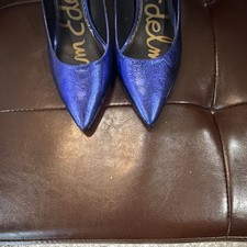 Sam Edelman Blue Solid Leather Pointed Toe Slip-On Stiletto Pumps Heels 6M
