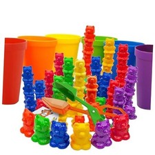 Rainbow Stacking Bears with Matching Sort and Match, Rainbow Cups - 60pcs