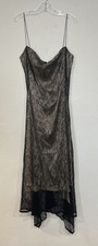 Elie Tahari Nude Black Lace Sz 6 Slip Dress Y2K Bodycon Stretch Spaghetti Strap