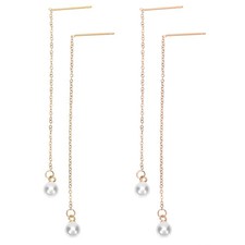 2 Pairs Korean Earrings Drop Long for Women Dangling Cultured Pearl
