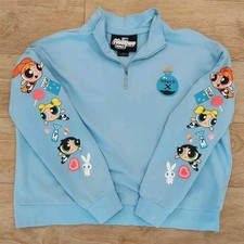 Powerpuff Girls Crop Pullover Half Zip Sweatshirt Women  s Size 1X 14-16 Blue